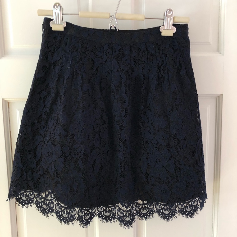 J. Crew A-line navy blue lace mini skirt